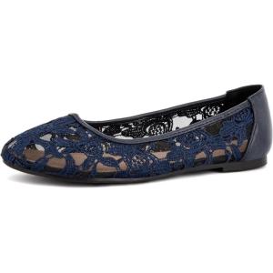 imageGreatonu Womens Flats Cut Out Round Toe Slip On Floral Ballet Flat Comfortable Lace Flats DressyNavy Blue