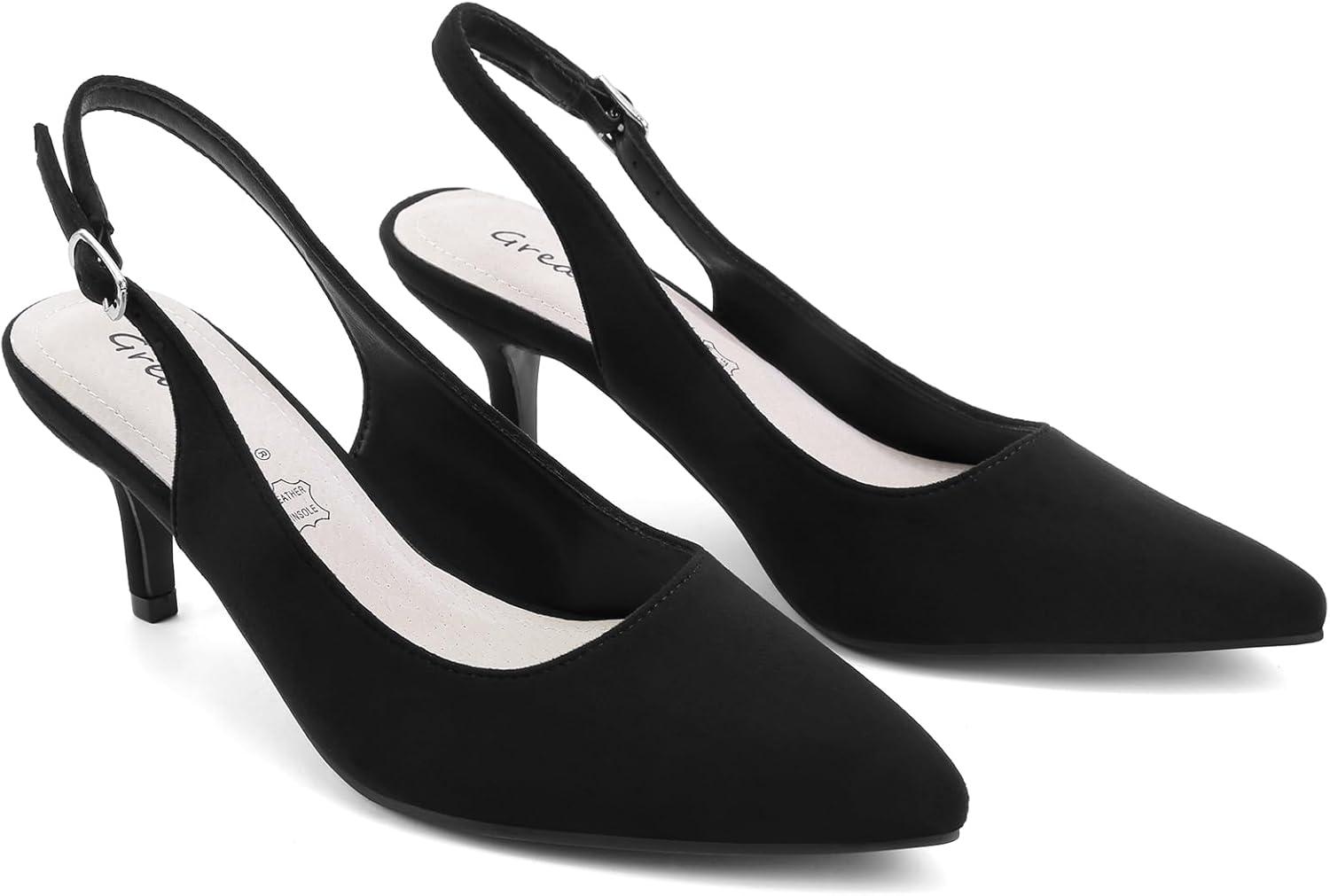 imageGreatonu Womens Slingback Kitten Heel Pointed Toe Dress Pumps ShoesBlack