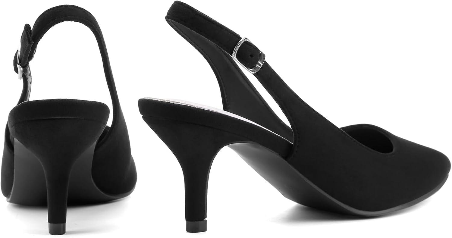 imageGreatonu Womens Slingback Kitten Heel Pointed Toe Dress Pumps ShoesBlack