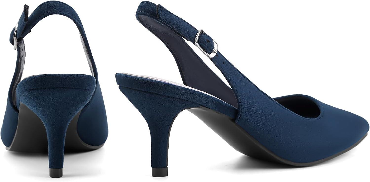 imageGreatonu Womens Slingback Kitten Heel Pointed Toe Dress Pumps ShoesBlue