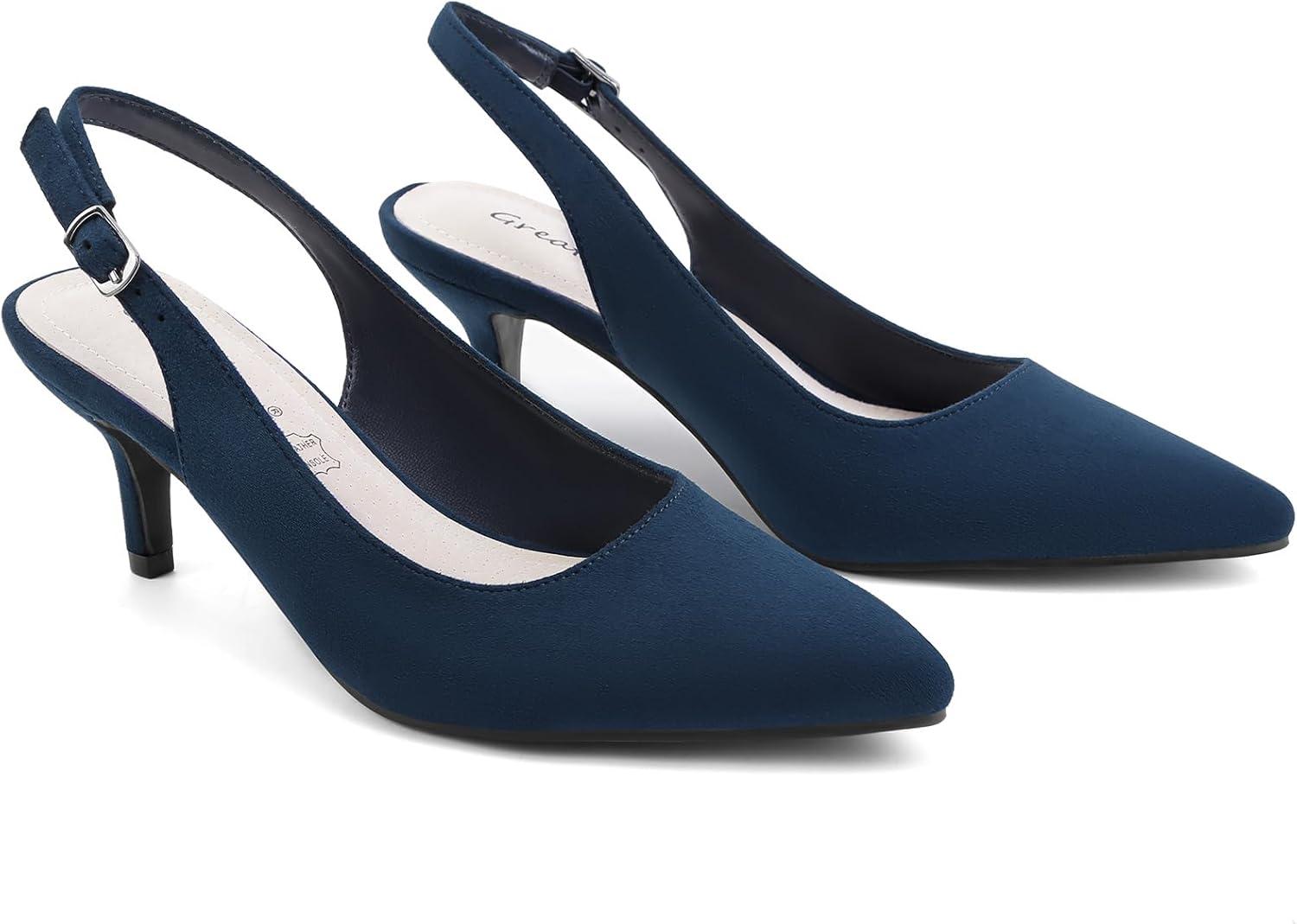 imageGreatonu Womens Slingback Kitten Heel Pointed Toe Dress Pumps ShoesBlue