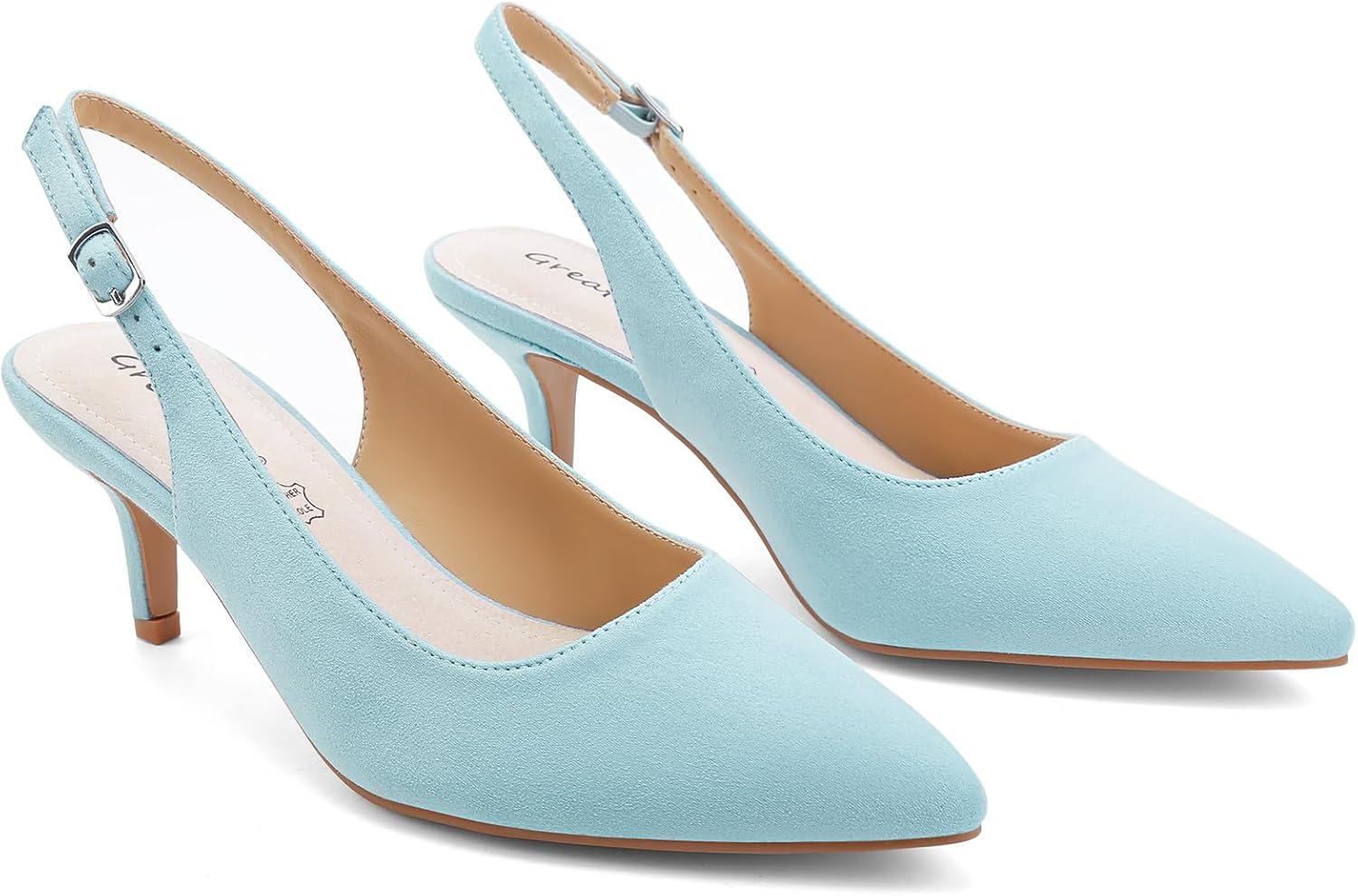 imageGreatonu Womens Slingback Kitten Heel Pointed Toe Dress Pumps ShoesLight Blue