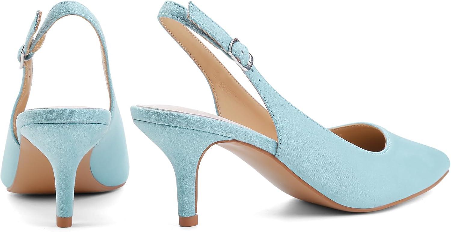 imageGreatonu Womens Slingback Kitten Heel Pointed Toe Dress Pumps ShoesLight Blue