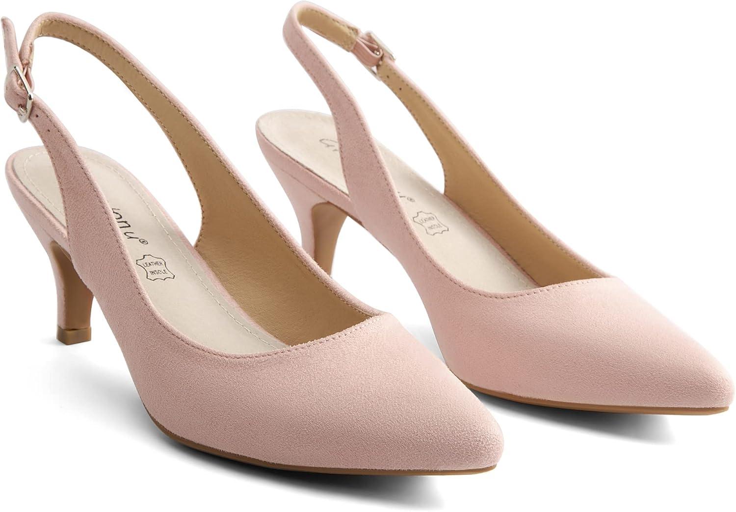 imageGreatonu Womens Slingback Kitten Heel Pointed Toe Dress Pumps ShoesLight Pink