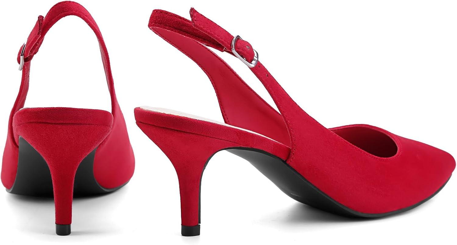 imageGreatonu Womens Slingback Kitten Heel Pointed Toe Dress Pumps ShoesRed