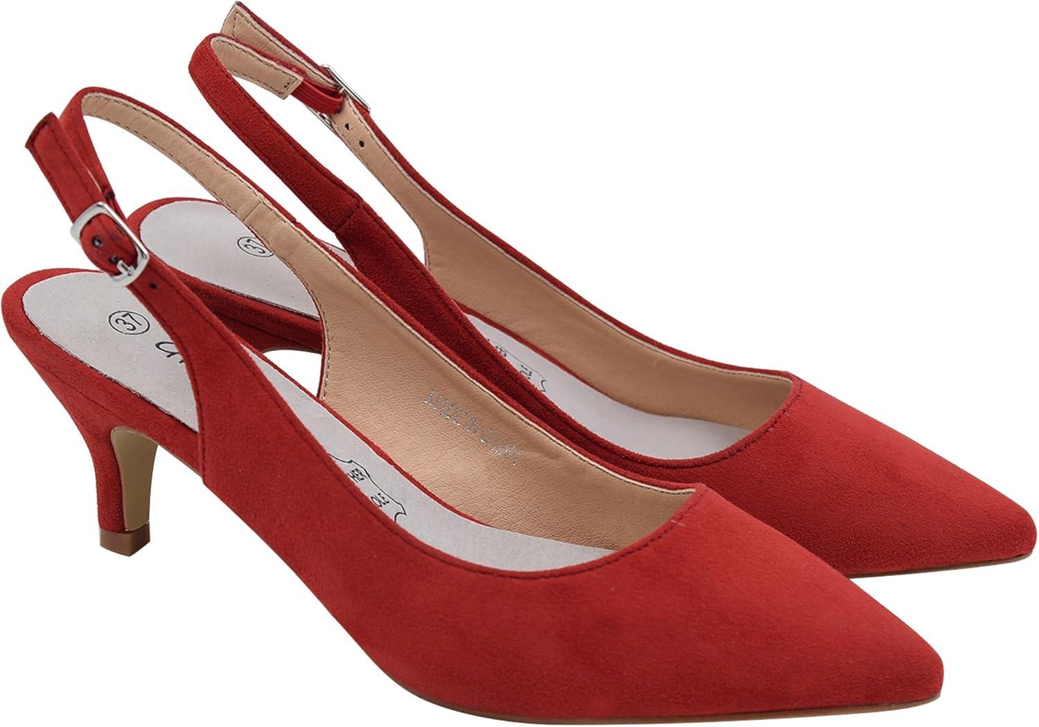 imageGreatonu Womens Slingback Kitten Heel Pointed Toe Dress Pumps ShoesRed