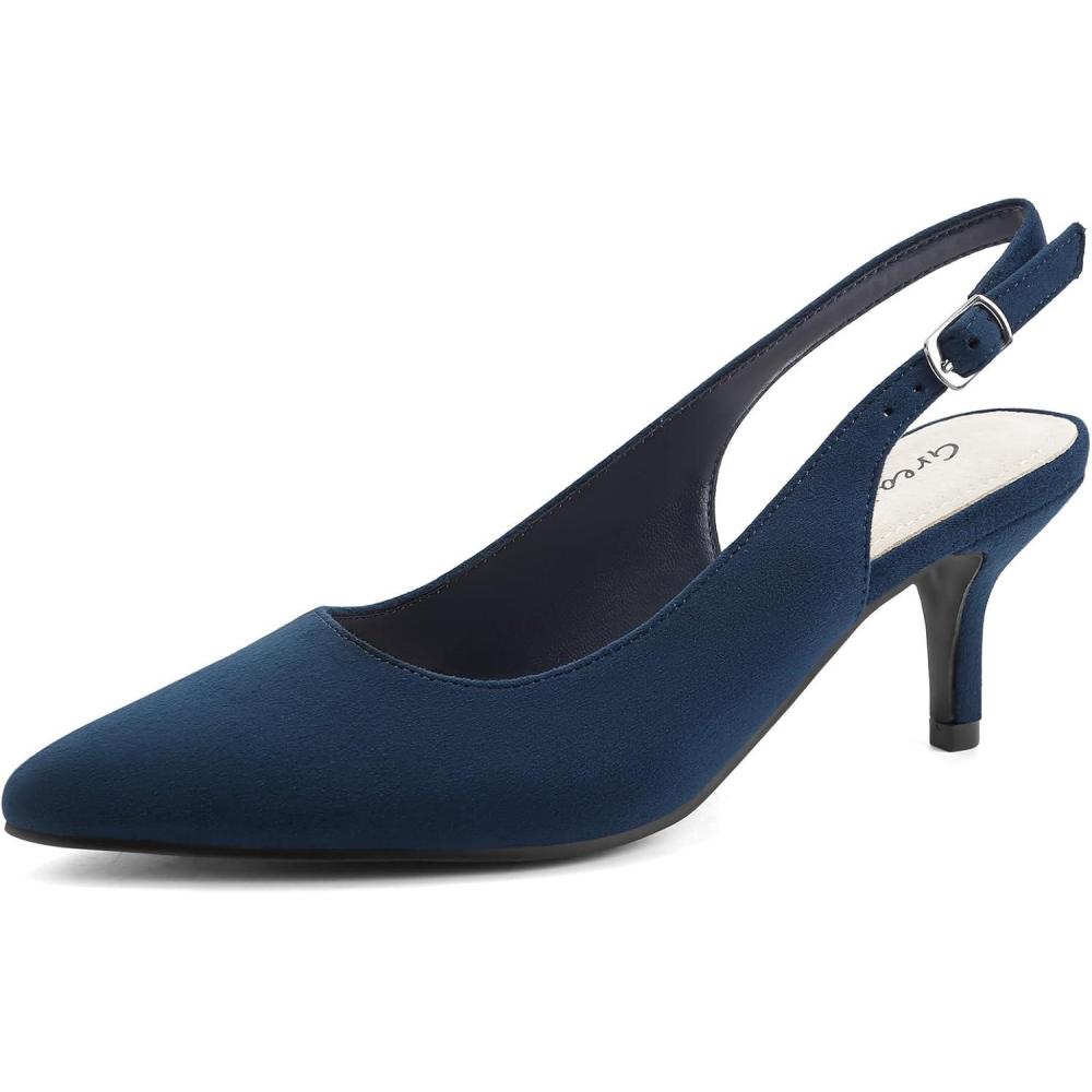 imageGreatonu Womens Slingback Kitten Heel Pointed Toe Dress Pumps ShoesBlue