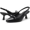 imageGreatonu Womens Kitten Heels Pointed Toe Slingback Leather Insole Dress Pumps ShoesBlackbow Tie