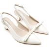 imageGreatonu Womens Kitten Heels Pointed Toe Slingback Leather Insole Dress Pumps ShoesWhitebow Tie
