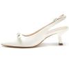imageGreatonu Womens Kitten Heels Pointed Toe Slingback Leather Insole Dress Pumps ShoesWhitebow Tie
