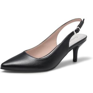 imageGreatonu Womens Kitten Heels Pointed Toe Slingback Leather Insole Dress Pumps ShoesBlack Pu