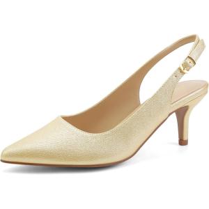 imageGreatonu Womens Kitten Heels Pointed Toe Slingback Leather Insole Dress Pumps ShoesGold 1