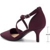 imageGreatonu Womens Low Heeled Closed Pointed Toe Pumps Kitten Heel Cross Strap Wedding Bridal Party Office Dress ShoesBurgundy
