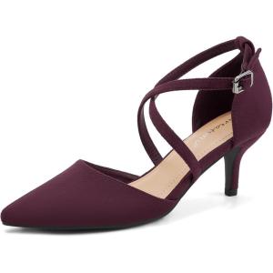 imageGreatonu Womens Low Heeled Closed Pointed Toe Pumps Kitten Heel Cross Strap Wedding Bridal Party Office Dress ShoesBurgundy