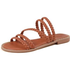 imageGreatonu Braided Sandals For Women 2025 Open Toe Fashion Slide Sandals Women Dressy Summer Flat US Size 611Camel