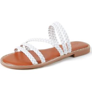 imageGreatonu Braided Sandals For Women 2025 Open Toe Fashion Slide Sandals Women Dressy Summer Flat US Size 611White