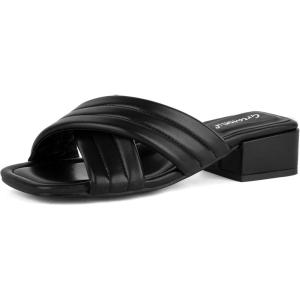 imageGreatonu Womens Chunky Heeled Sandals Square Open Toe Mules Heels Cross Band Summer Dressy SandalsBlack