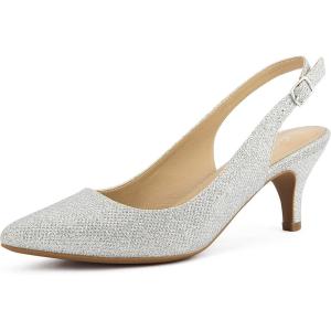 imageGreatonu Womens Kitten Heels Pointed Toe Slingback Leather Insole Dress Pumps ShoesSliver 1