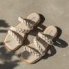 imageGreatonu Womens Square Toe Braided Flat Sandals Dressy Summer Open Toe Slides Sandals for Women 2025 Strappy Slip On Woven SandalsBeige