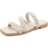 imageGreatonu Womens Square Toe Braided Flat Sandals Dressy Summer Open Toe Slides Sandals for Women 2025 Strappy Slip On Woven SandalsBeige