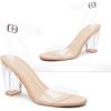 imageGreatonu Clear Heels Sandals for Women 2026 Open Toe Ankle Strap Clear Chunky Heels Sandal Dressy Party Wedding Shoes Transparent High Heeled SandalsBeige