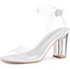 imageGreatonu Clear Heels Sandals for Women 2026 Open Toe Ankle Strap Clear Chunky Heels Sandal Dressy Party Wedding Shoes Transparent High Heeled SandalsWhite