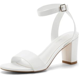 imageGreatonu Clear Heels Sandals for Women 2026 Open Toe Ankle Strap Clear Chunky Heels Sandal Dressy Party Wedding Shoes Transparent High Heeled SandalsWhite Pu