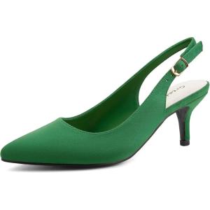 imageGreatonu Womens Kitten Heels Pointed Toe Slingback Dress Pumps ShoesGreen