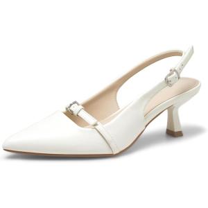 imageGreatonu Womens Kitten Heels Pointed Toe Slingback Dress Pumps ShoesWhitemary Jane