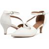 image:imageGreatonu Womens Pumps Low Heeled Closed Pointed Toe Kitten Heel Cross Strap Wedding Bridal Party Office Dress Shoes White 75