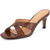 image:imageGreatonu Womens Kitten Heels Sandals for Women 2026 Square Open Toe Kitten Heeled Sandals Cross Strap Slip on 25 Inch Heeled SandalsBrown