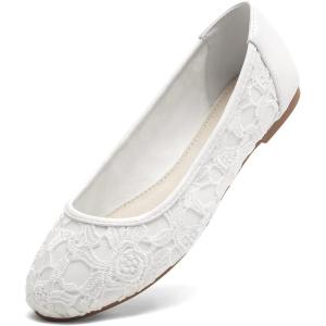image:imageGreatonu Womens Ballet Flats Round Toe Slip on Lace ballerina Flat Comfortable Wedding Casual Dressy Floral Flats ShoesWhite Lining